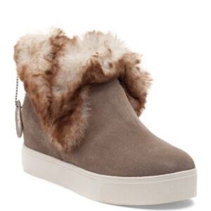 J/SLIDES  Sean Taupe suede leather Faux Fur Lined Winter sneaker Booties